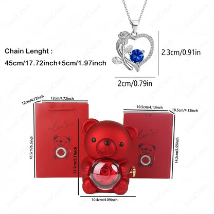 Necklace Heart Pendant Zircon Bear Rose Gift
