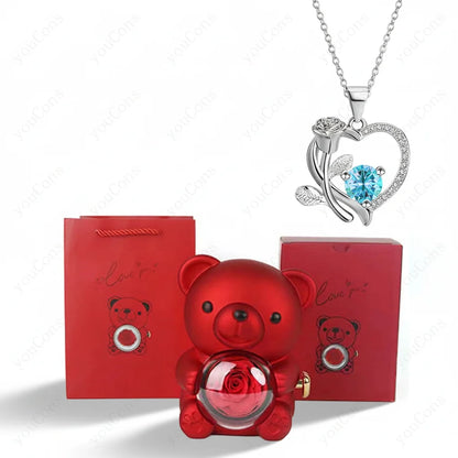 Necklace Heart Pendant Zircon Bear Rose Gift