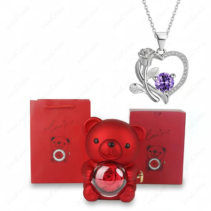 Necklace Heart Pendant Zircon Bear Rose Gift