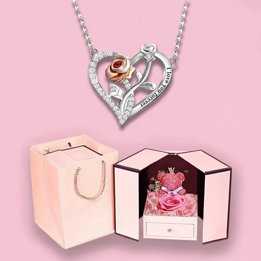 Necklace Heart Pendant Silver Rose Gift