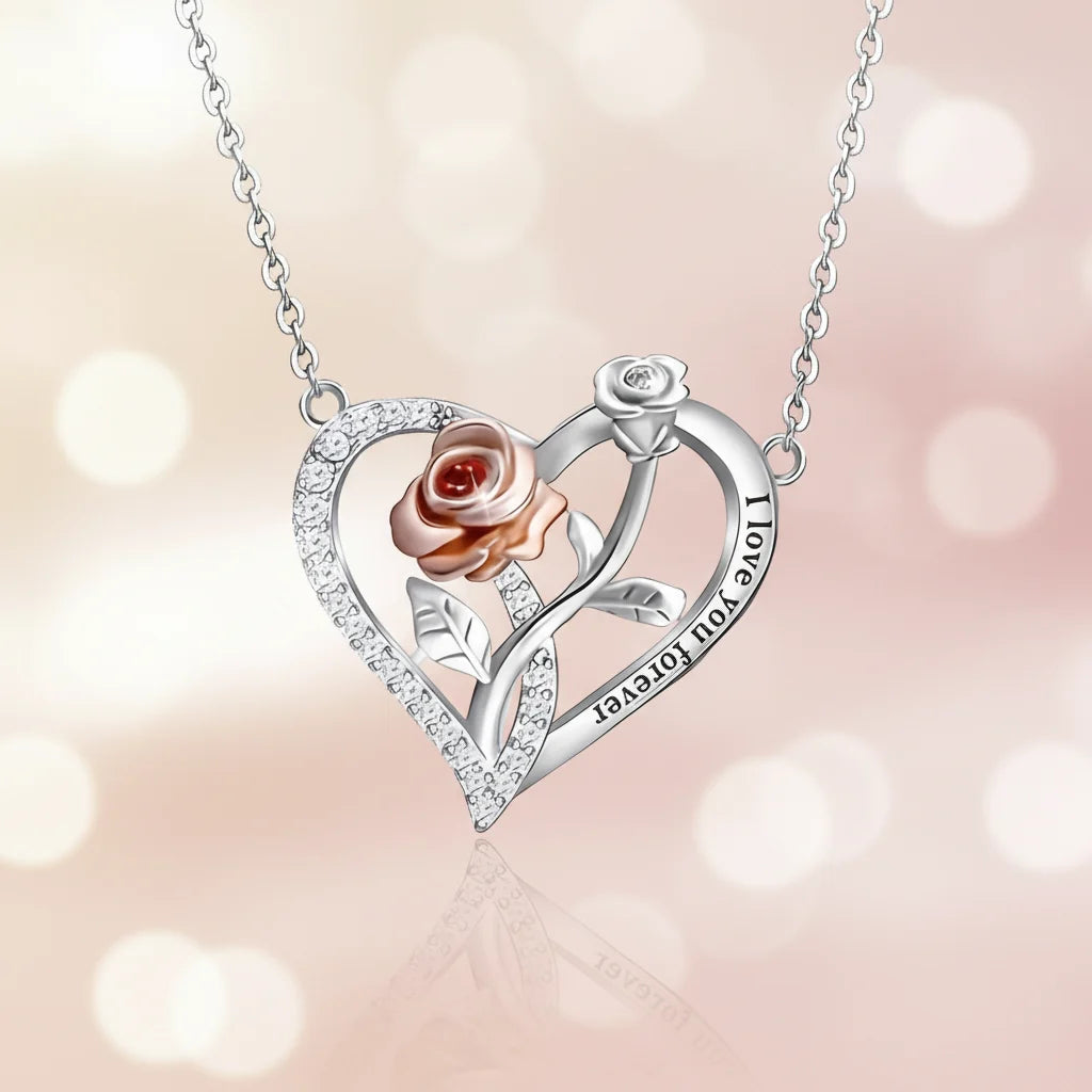 Necklace Heart Pendant Silver Rose Gift