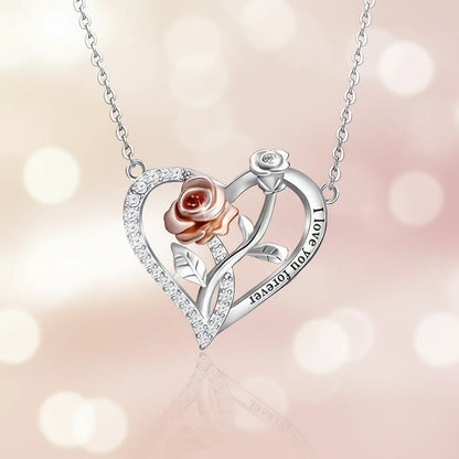 Necklace Heart Pendant Silver Rose Gift
