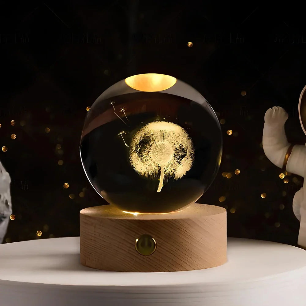Night Light Crystal Ball 3D Planet Engraved