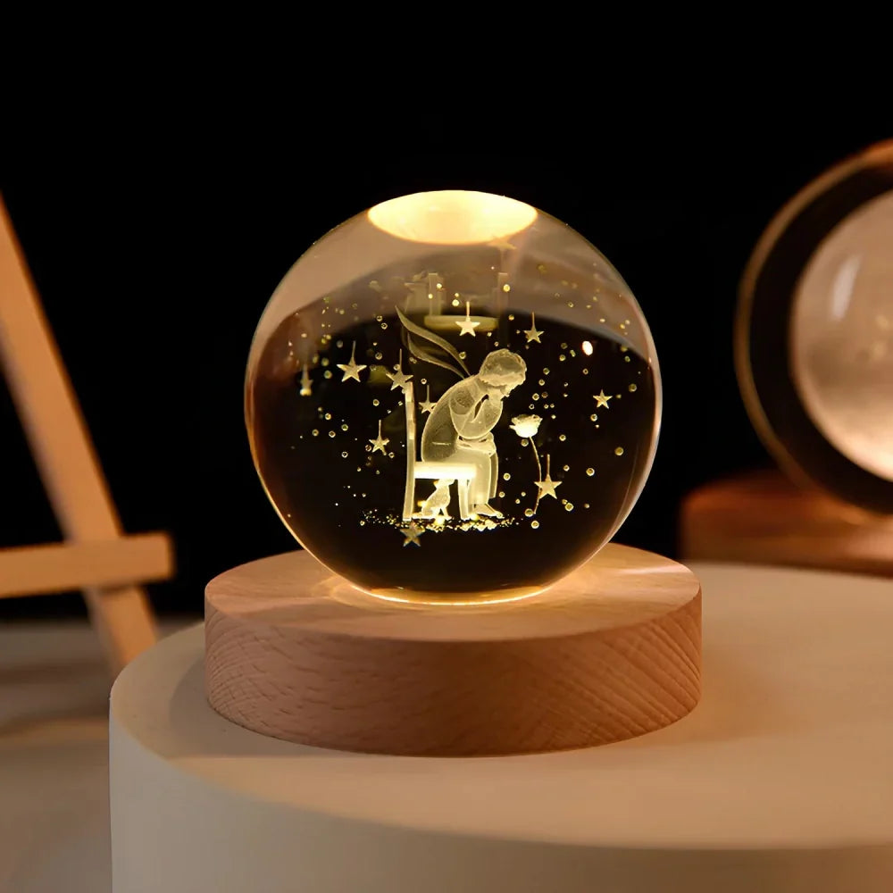 Night Light Crystal Ball 3D Planet Engraved