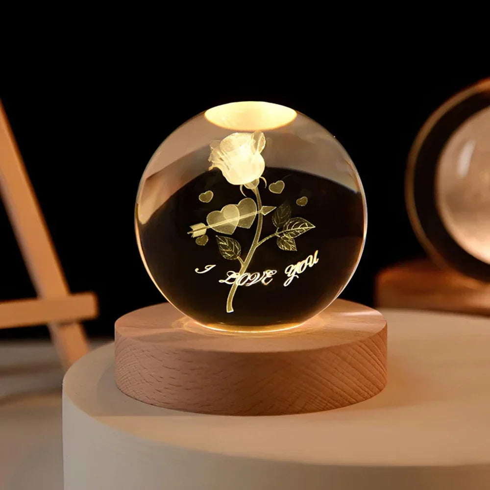 Night Light Crystal Ball 3D Planet Engraved