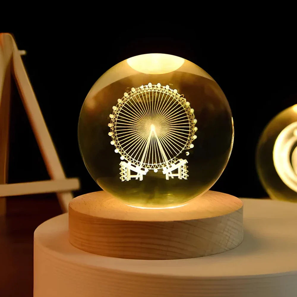 Night Light Crystal Ball 3D Planet Engraved