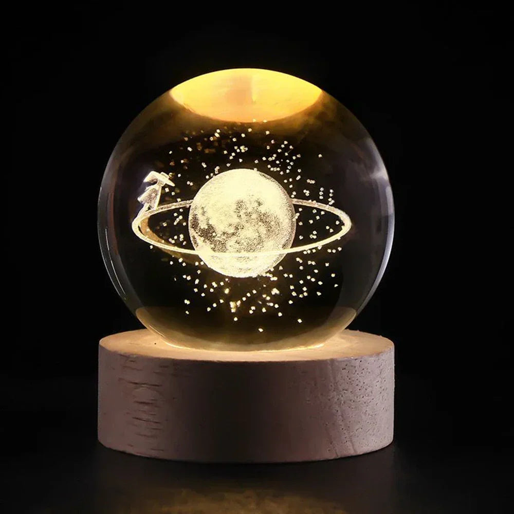 Night Light Crystal Ball 3D Planet Engraved