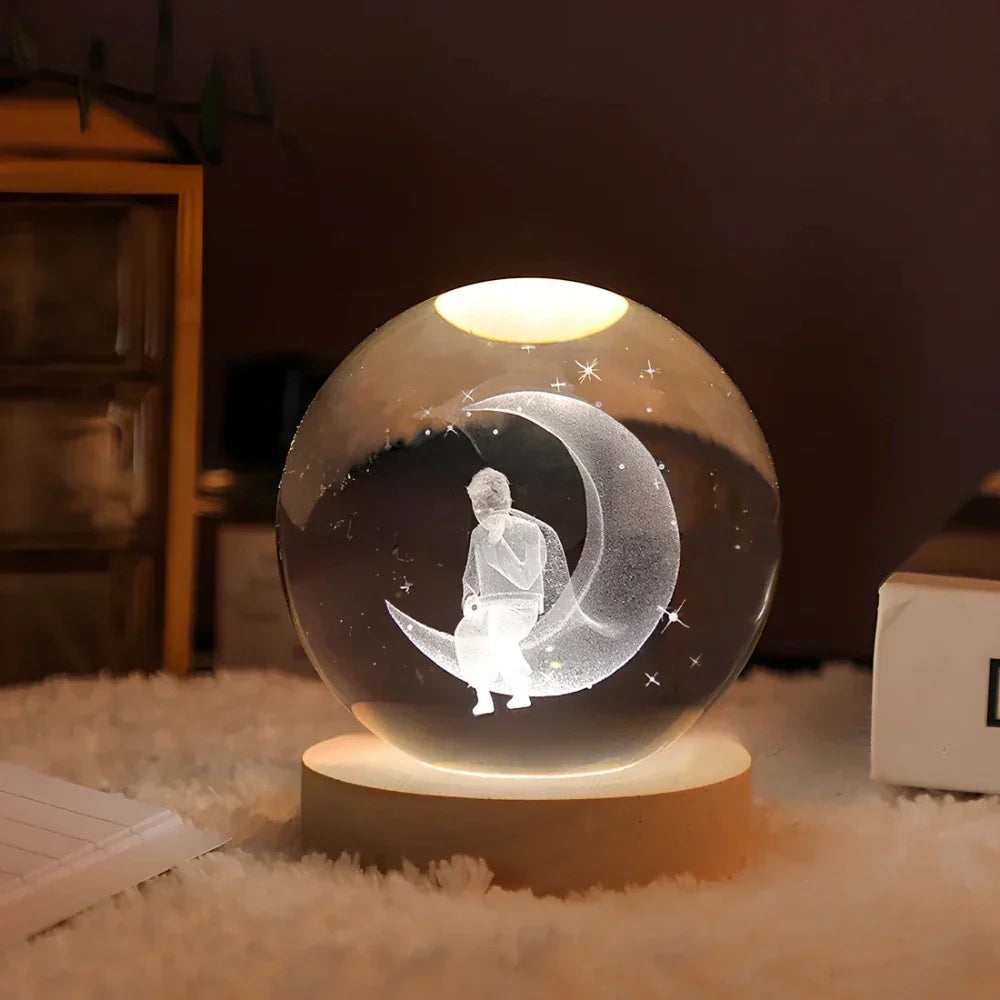 Night Light Crystal Ball 3D Planet Engraved