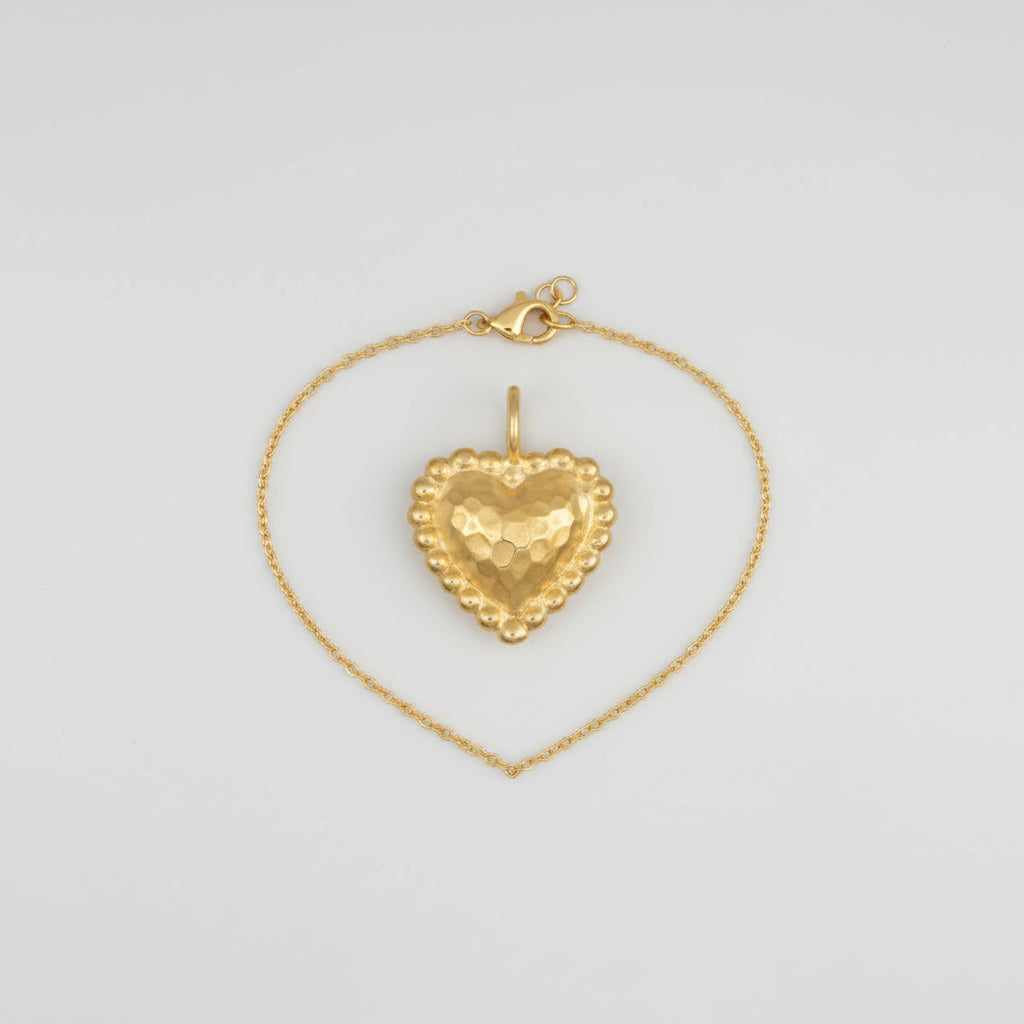 Necklace Gold Heart Hammered Pendant Chain