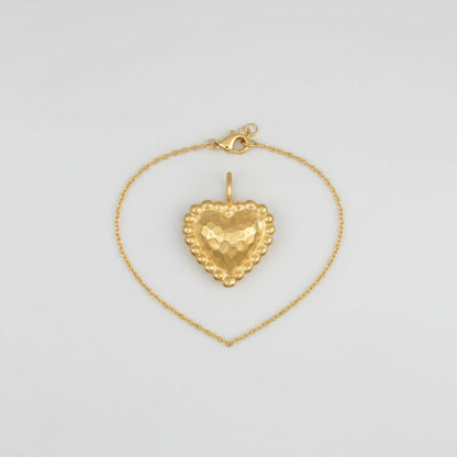 Necklace Gold Heart Hammered Pendant Chain