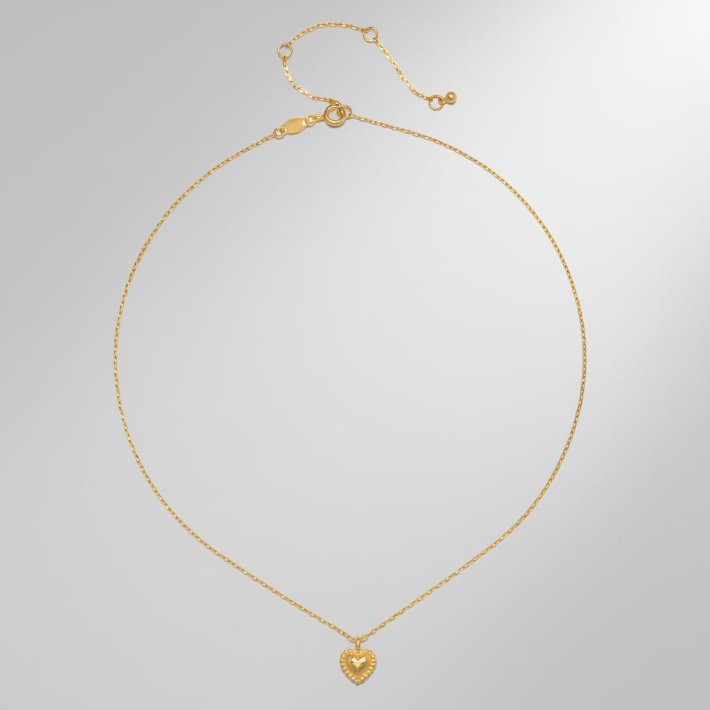 Necklace Gold Heart Hammered Pendant Chain