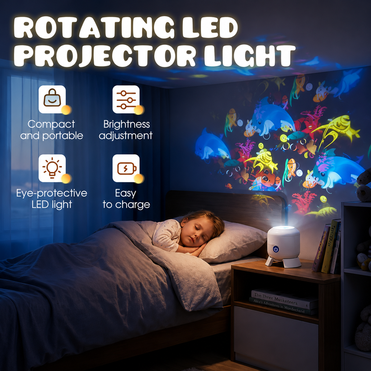 Night Light Projector Rotating Ocean Room