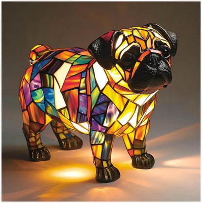 Table Lamp Stained Glass Dog LED Night