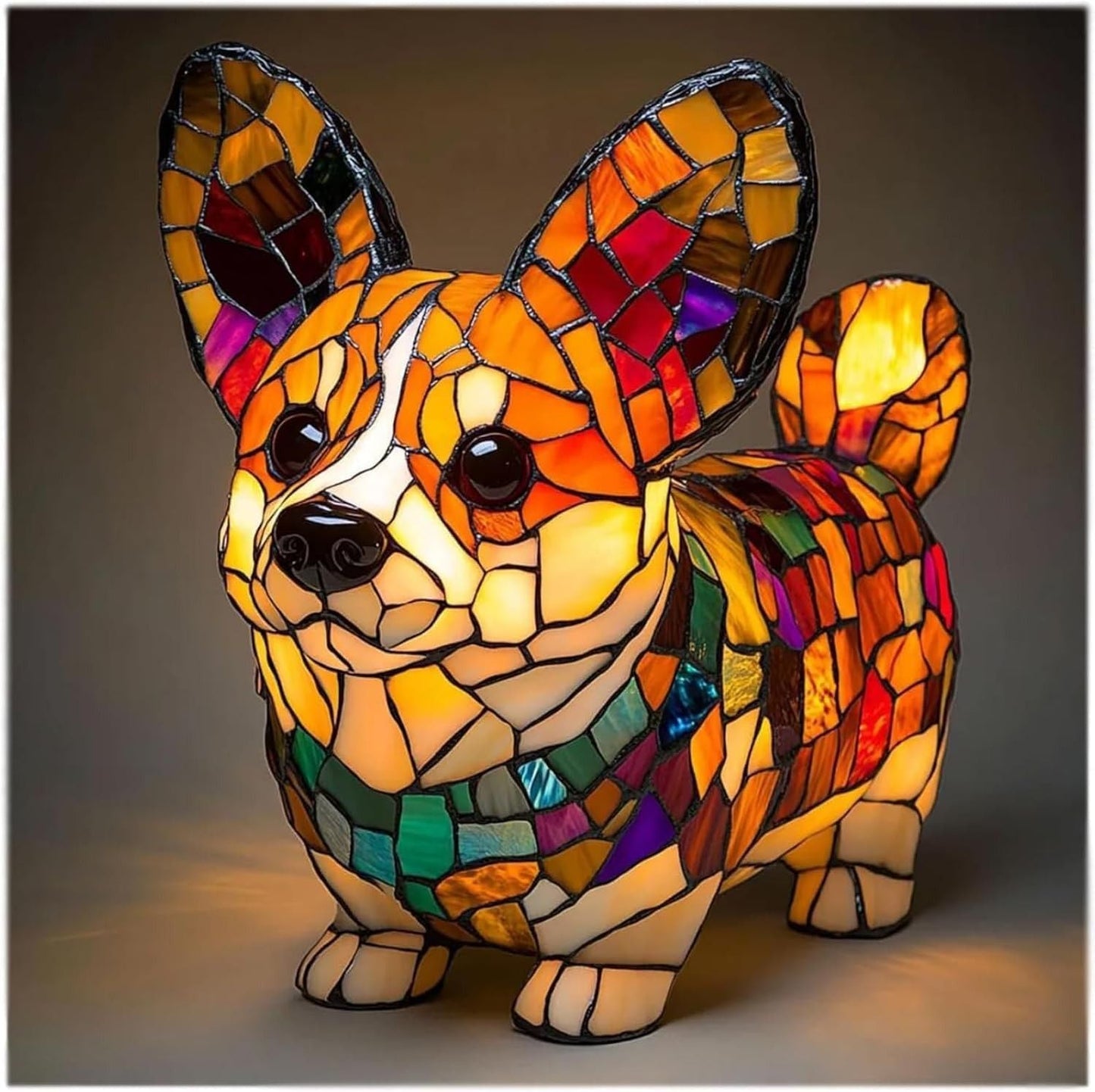 Table Lamp Stained Glass Dog LED Night