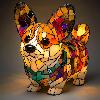 LED Table Lamp Dog Figurine Stained Glass
