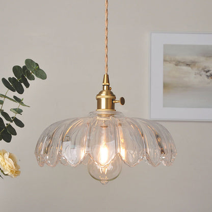 Vintage Flower Pendant Lamp Coloured Glass