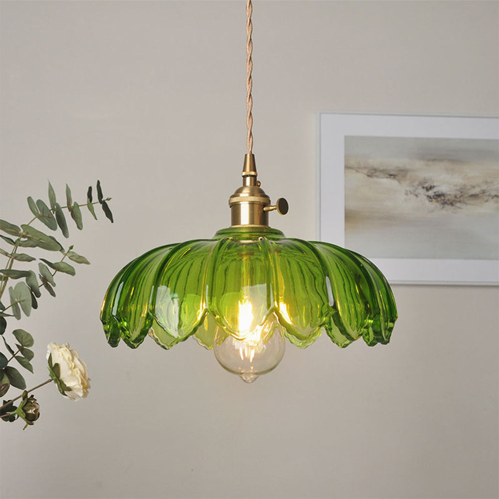 Vintage Flower Pendant Lamp Coloured Glass