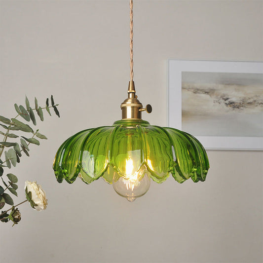 Vintage Flower Pendant Lamp Coloured Glass
