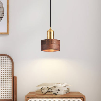 Cylinder Pendant Light Japanese Style Walnut
