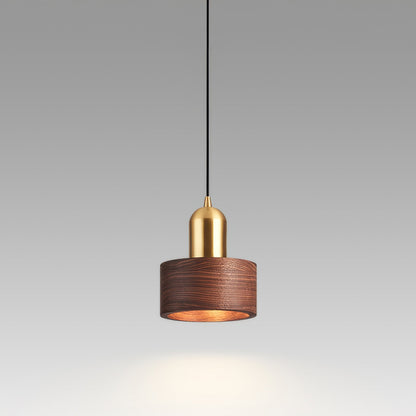 Cylinder Pendant Light Japanese Style Walnut