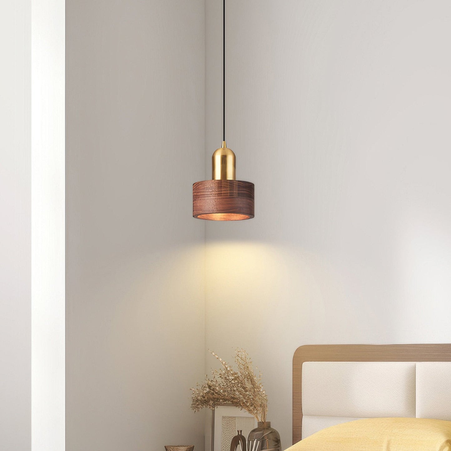 Cylinder Pendant Light Japanese Style Walnut