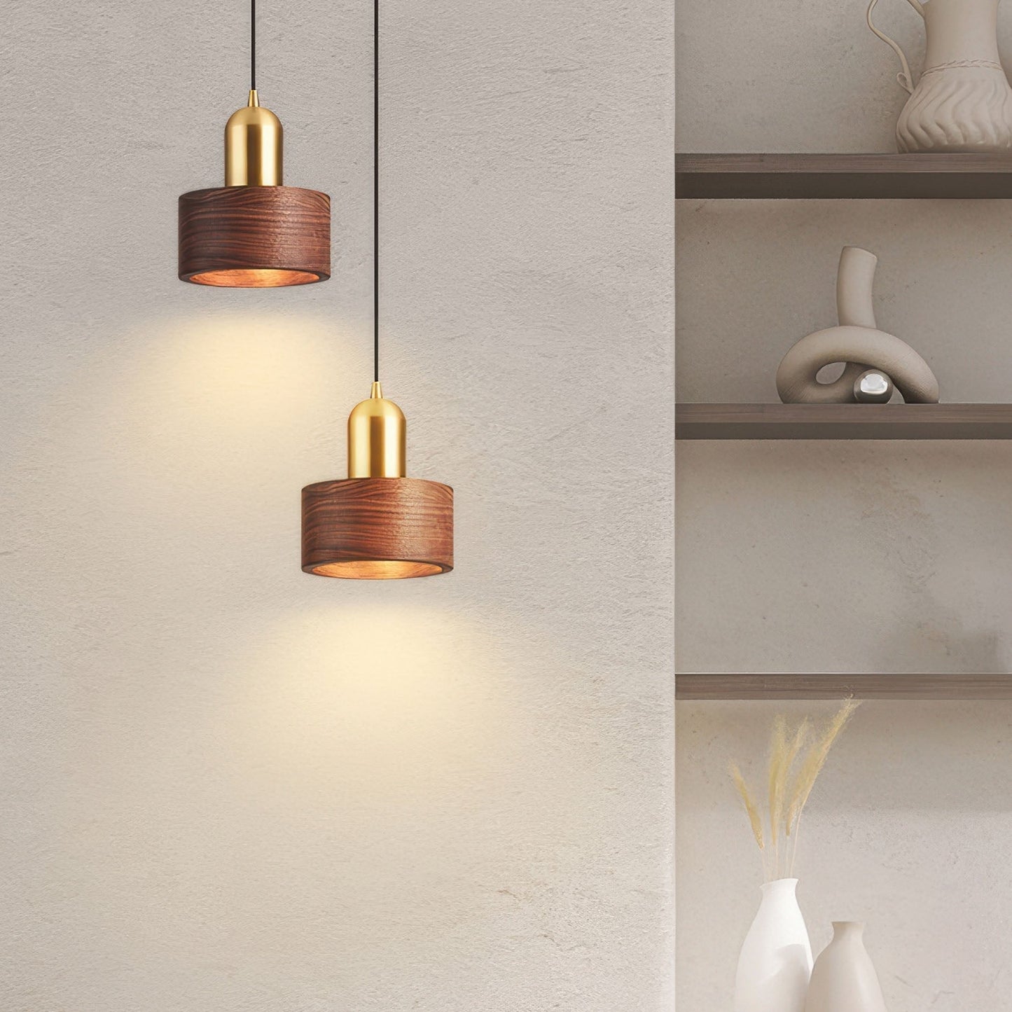 Cylinder Pendant Light Japanese Style Walnut