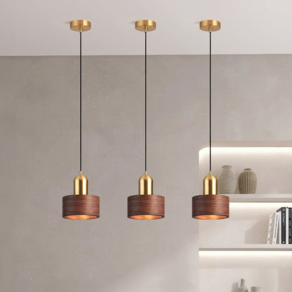 Cylinder Pendant Light Japanese Style Walnut