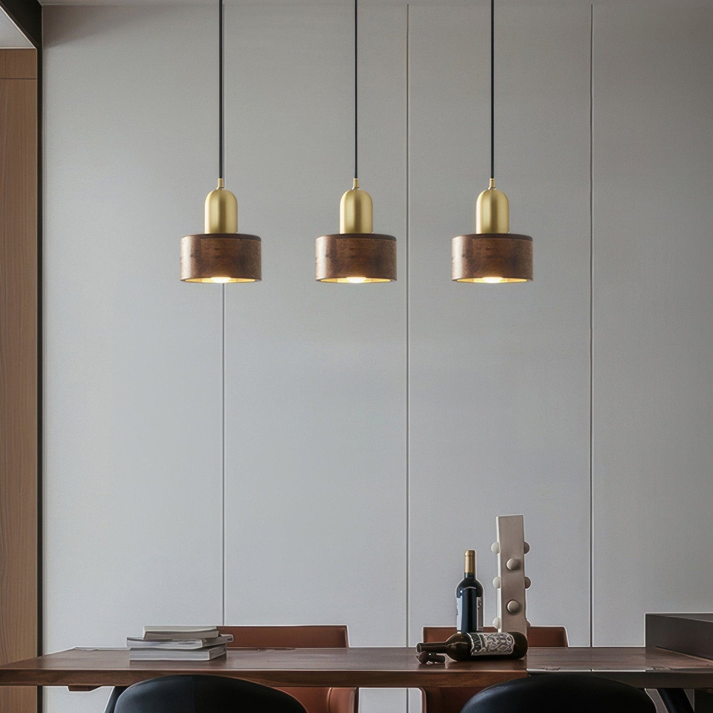 Cylinder Pendant Light Japanese Style Walnut