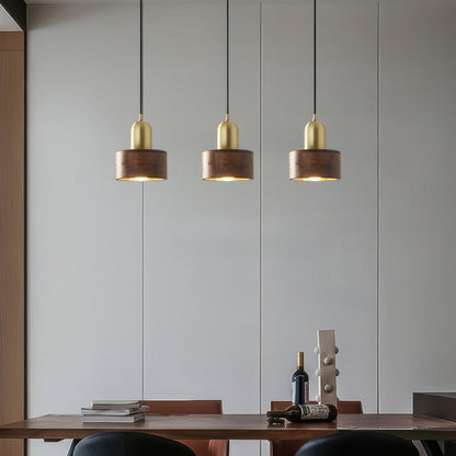 Cylinder Pendant Light Japanese Style Walnut