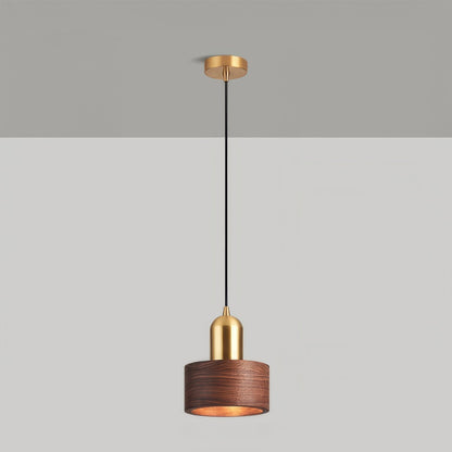 Cylinder Pendant Light Japanese Style Walnut
