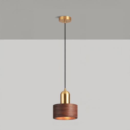 Cylinder Pendant Light Japanese Style Walnut