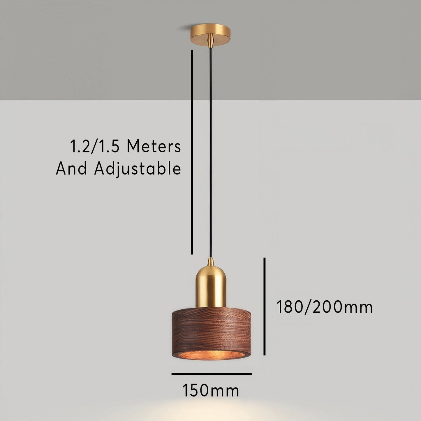 Cylinder Pendant Light Japanese Style Walnut