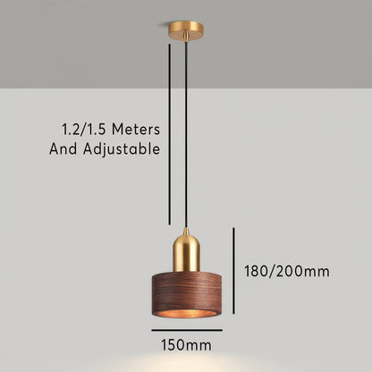 Cylinder Pendant Light Japanese Style Walnut