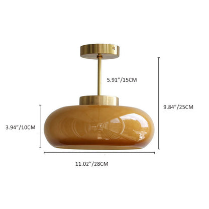 Vintage Brass Yellow Glass Ceiling Light