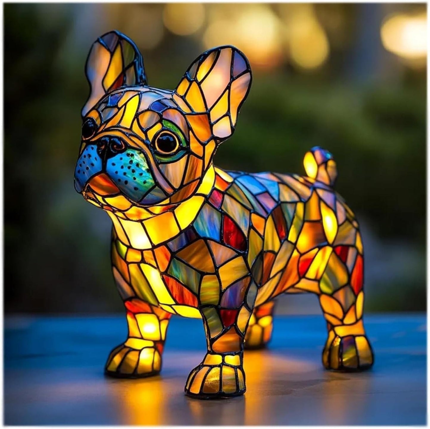 Table Lamp Stained Glass Dog LED Night