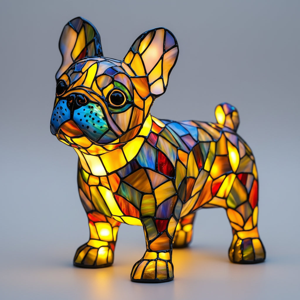 LED Table Lamp Dog Figurine Stained Glass