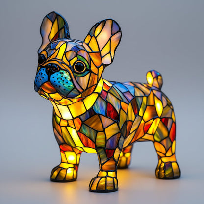 LED Table Lamp Dog Figurine Stained Glass