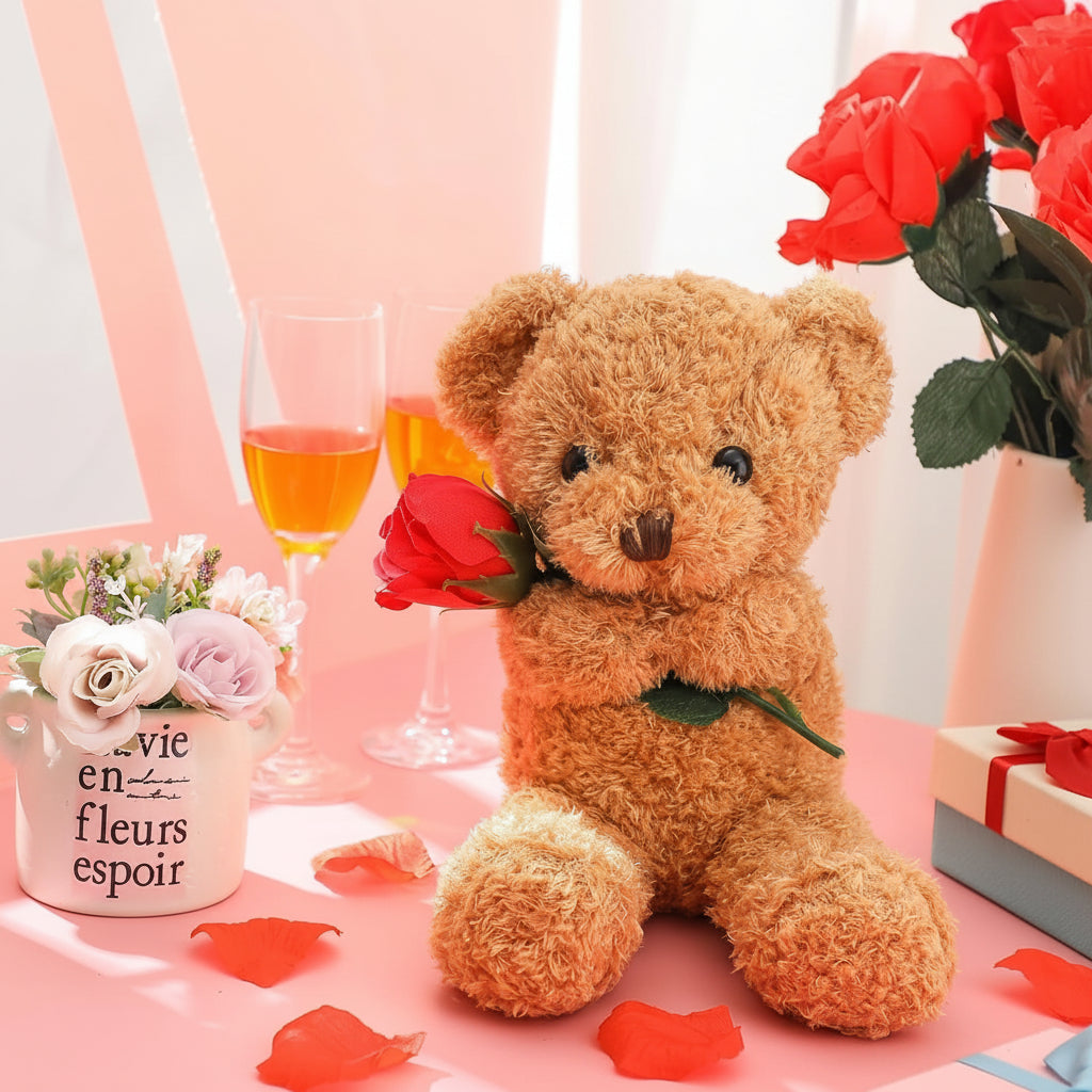 Plush Toy Valentine Bear Soft Rose Holding