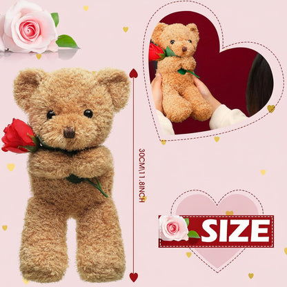 Plush Toy Valentine Bear Soft Rose Holding