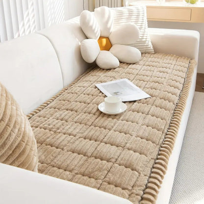 Plush Couch Cover Pleated Edges Sofa