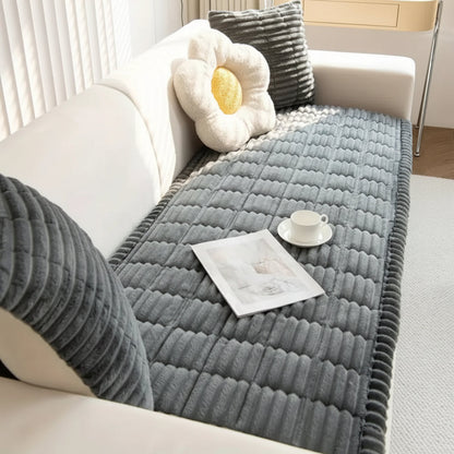 Plush Couch Cover Pleated Edges Sofa