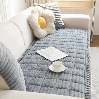 Plush Couch Cover Pleated Edges Sofa