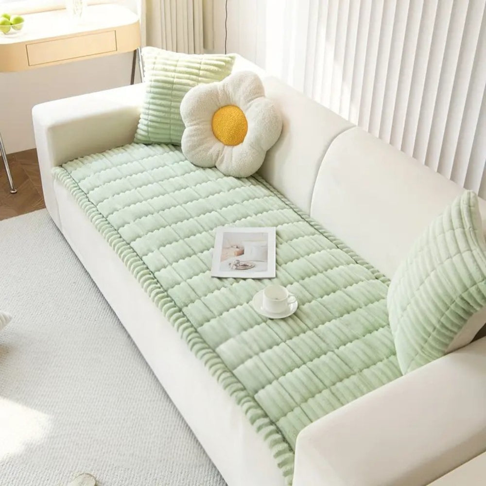 Plush Couch Cover Pleated Edges Sofa