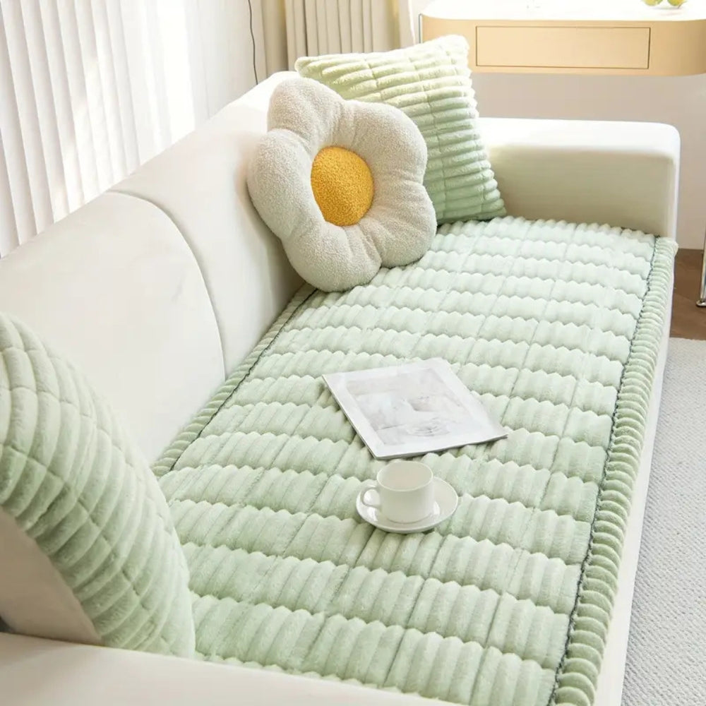 Plush Couch Cover Pleated Edges Sofa