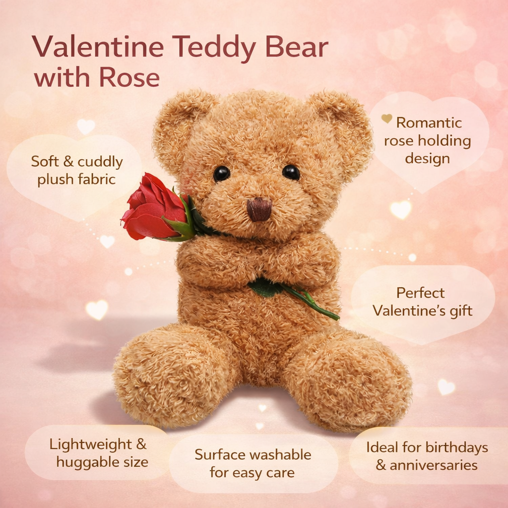Plush Toy Valentine Bear Soft Rose Holding