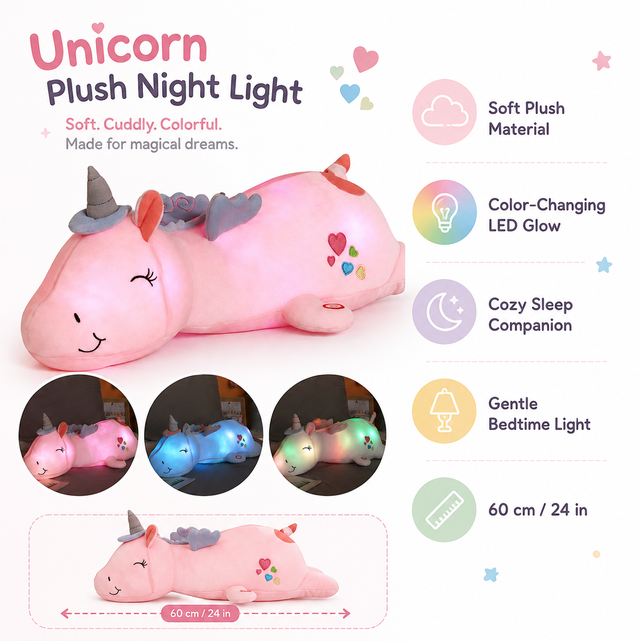 Plush Night Light Rainbow LED Cozy Sleep
