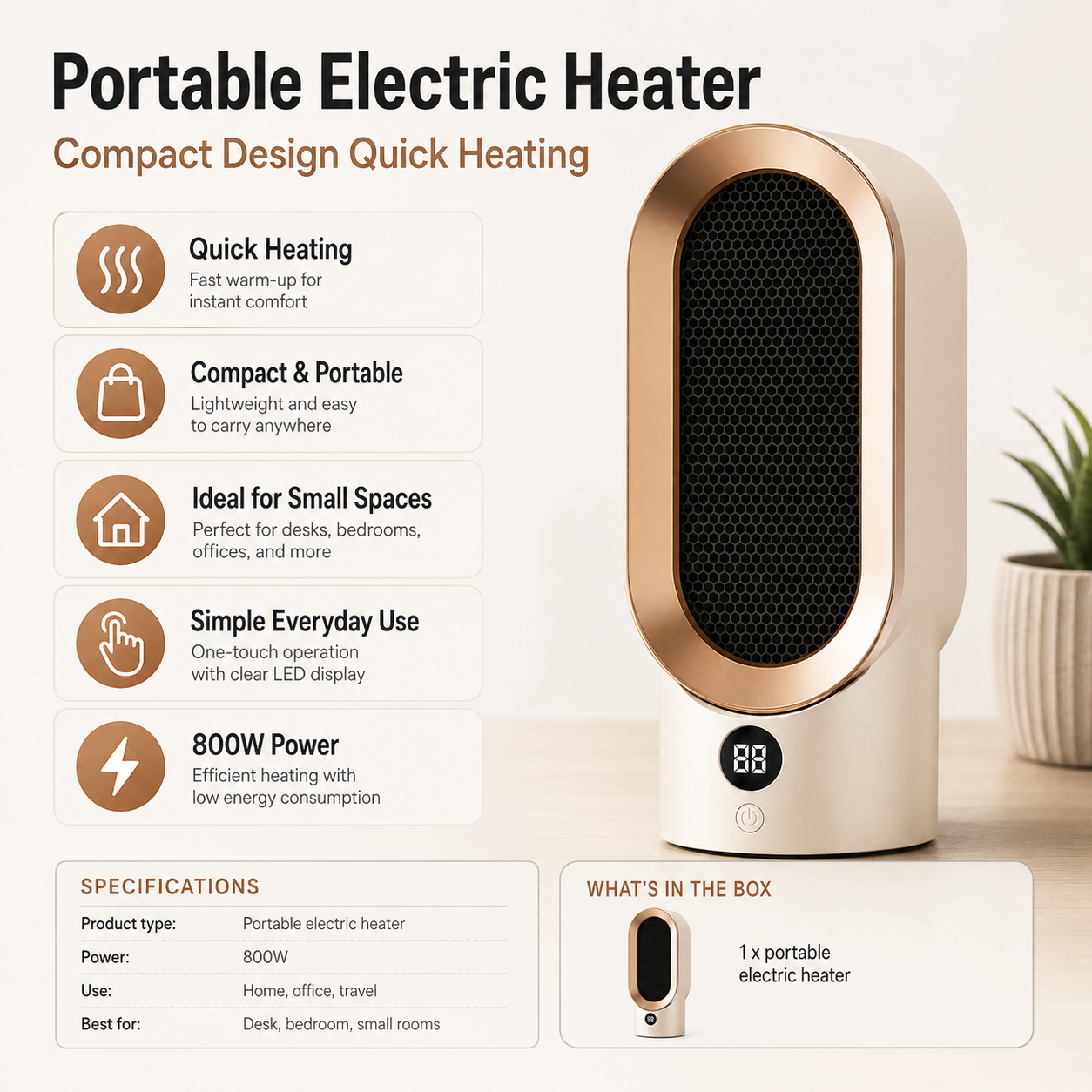 Portable Electric Heater Compact Design