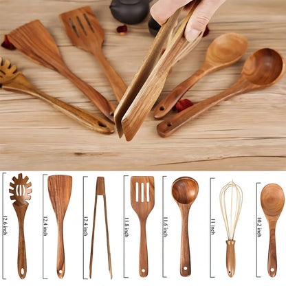 Cooking Utensils Wooden Set Non Scratch Heat