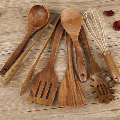 Cooking Utensils Wooden Set Non Scratch Heat