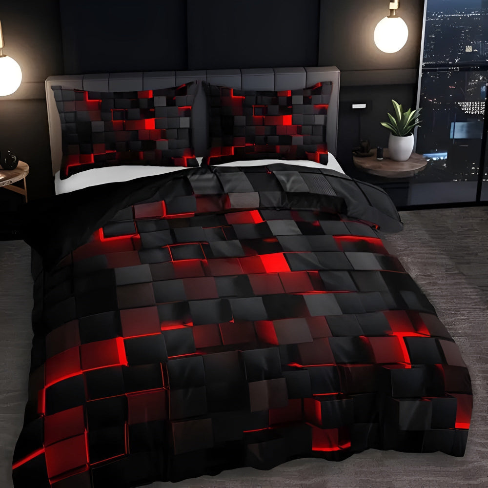 Neon 3D Grid Quilt Cover Set Modern